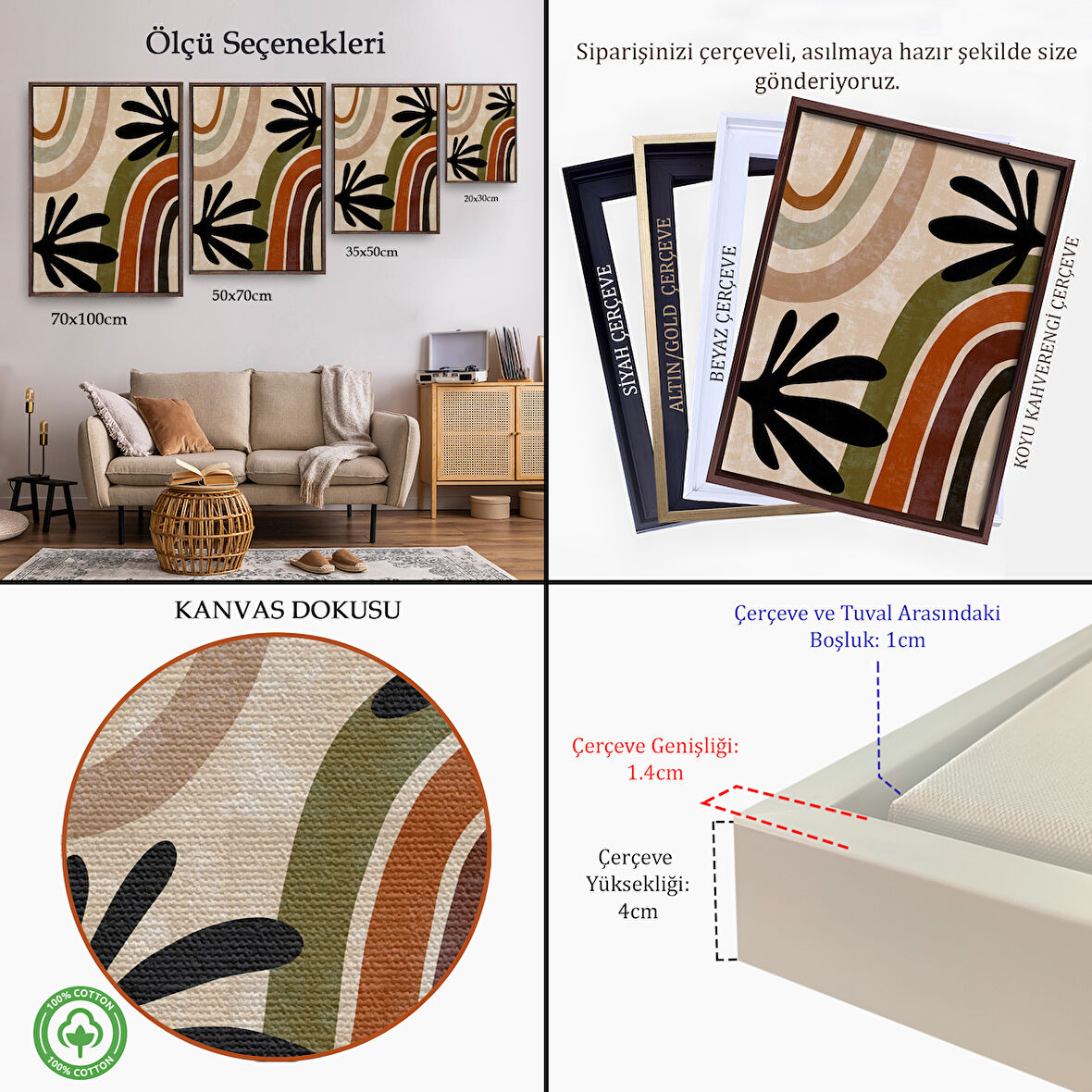 Altın Çerçeveli Çocuk Odası Sevimli Gökkuşağı Tablosu