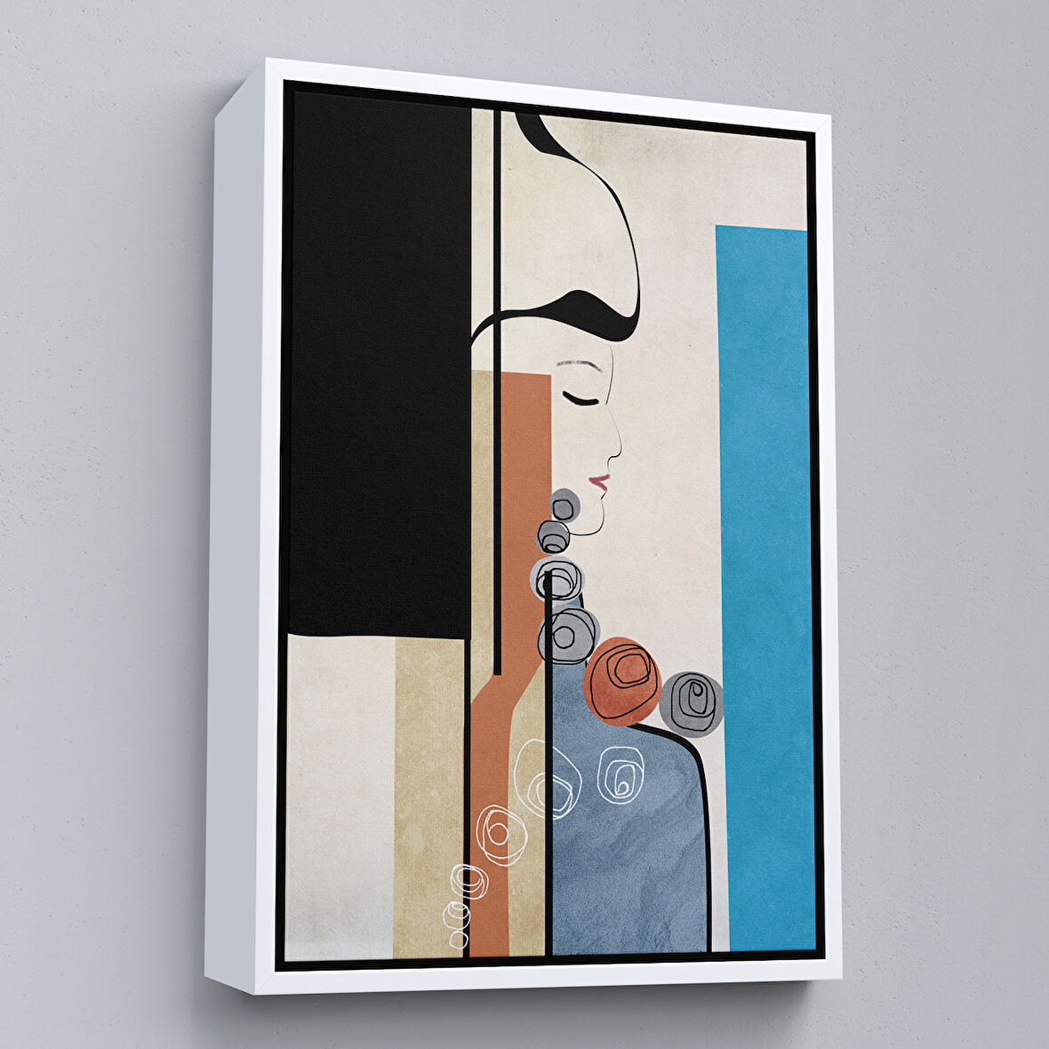 Beyaz Çerçeveli Renkli Soyut Kadın Tablosu