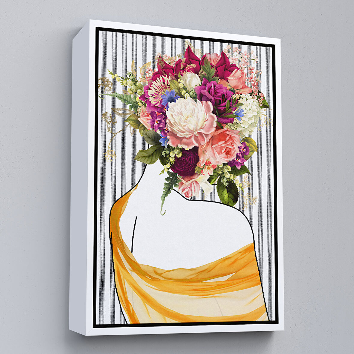 Beyaz Çerçeveli Renkli Soyut Kadın Tablosu