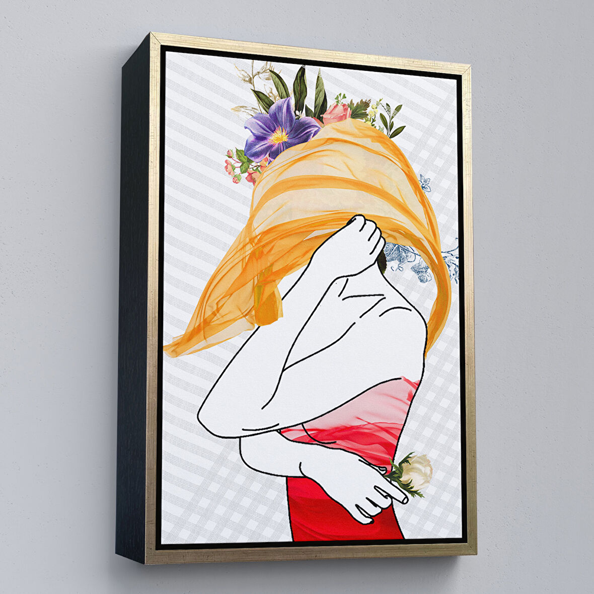 Altın Çerçeveli Renkli Soyut Kadın Tablosu