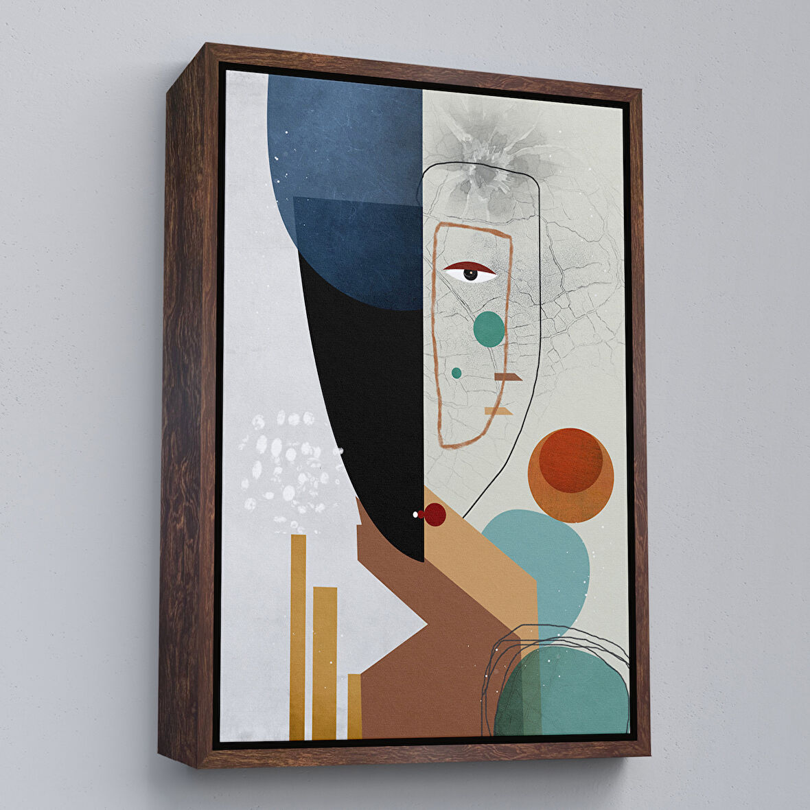 Kahverengi Çerçeveli Renkli Soyut Kadın Tablosu