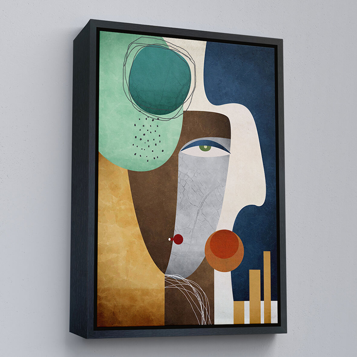 Siyah Çerçeveli Renkli Soyut Kadın Tablosu