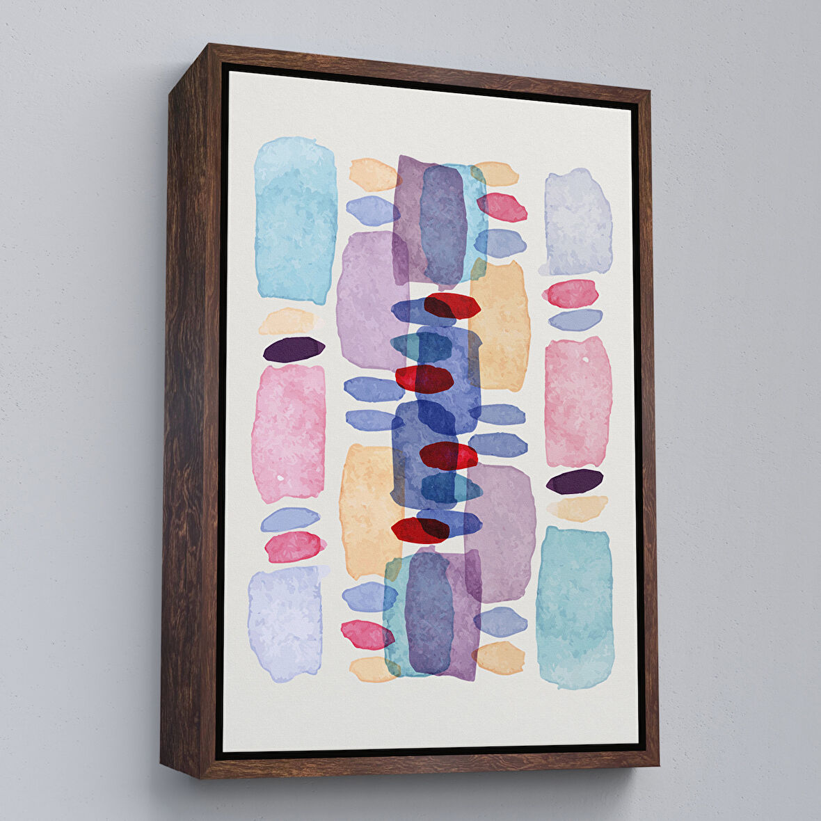 Kahverengi Çerçeveli Suluboya Görünümlü Renkli Soyut Tablo