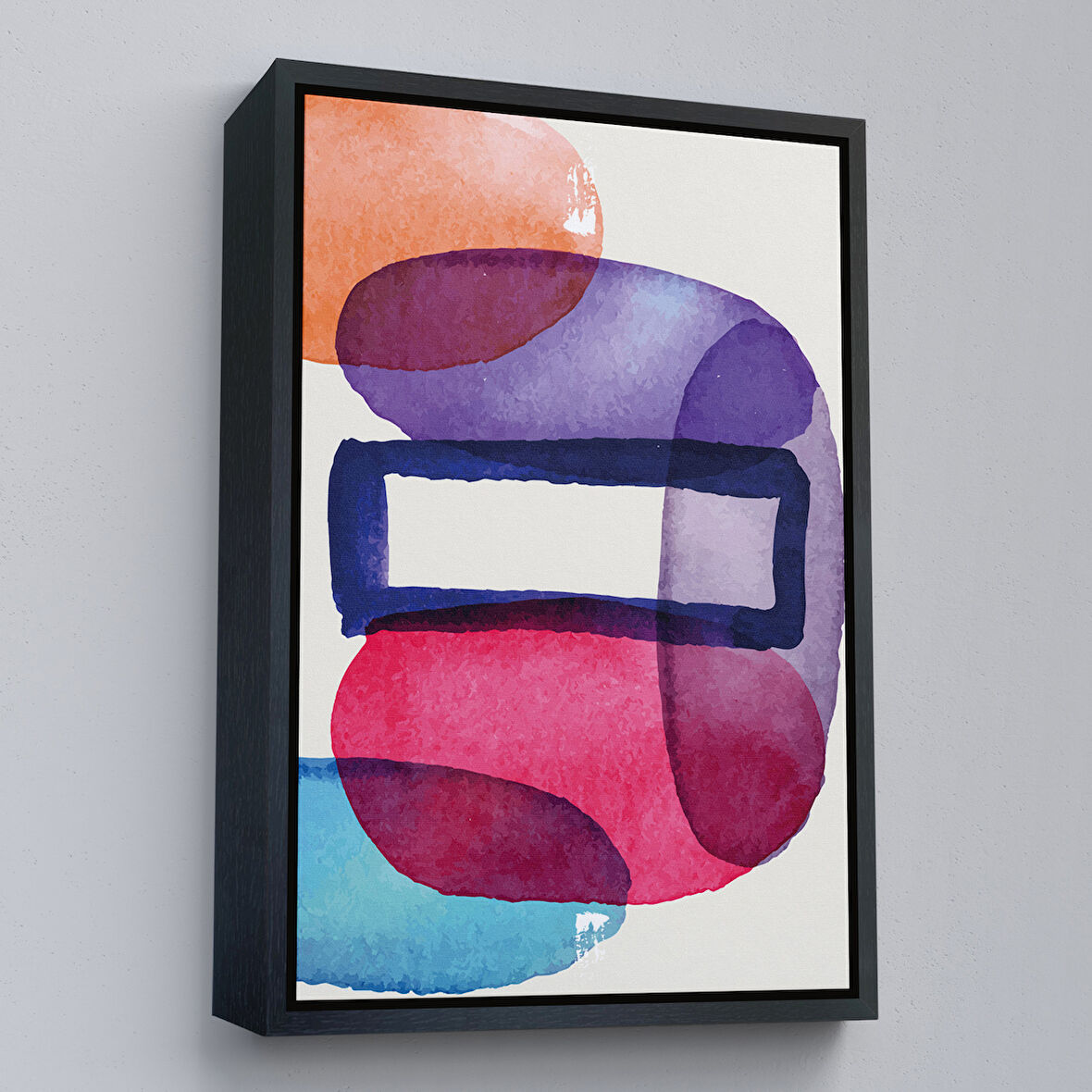 Siyah Çerçeveli Suluboya Görünümlü Renkli Soyut Tablo