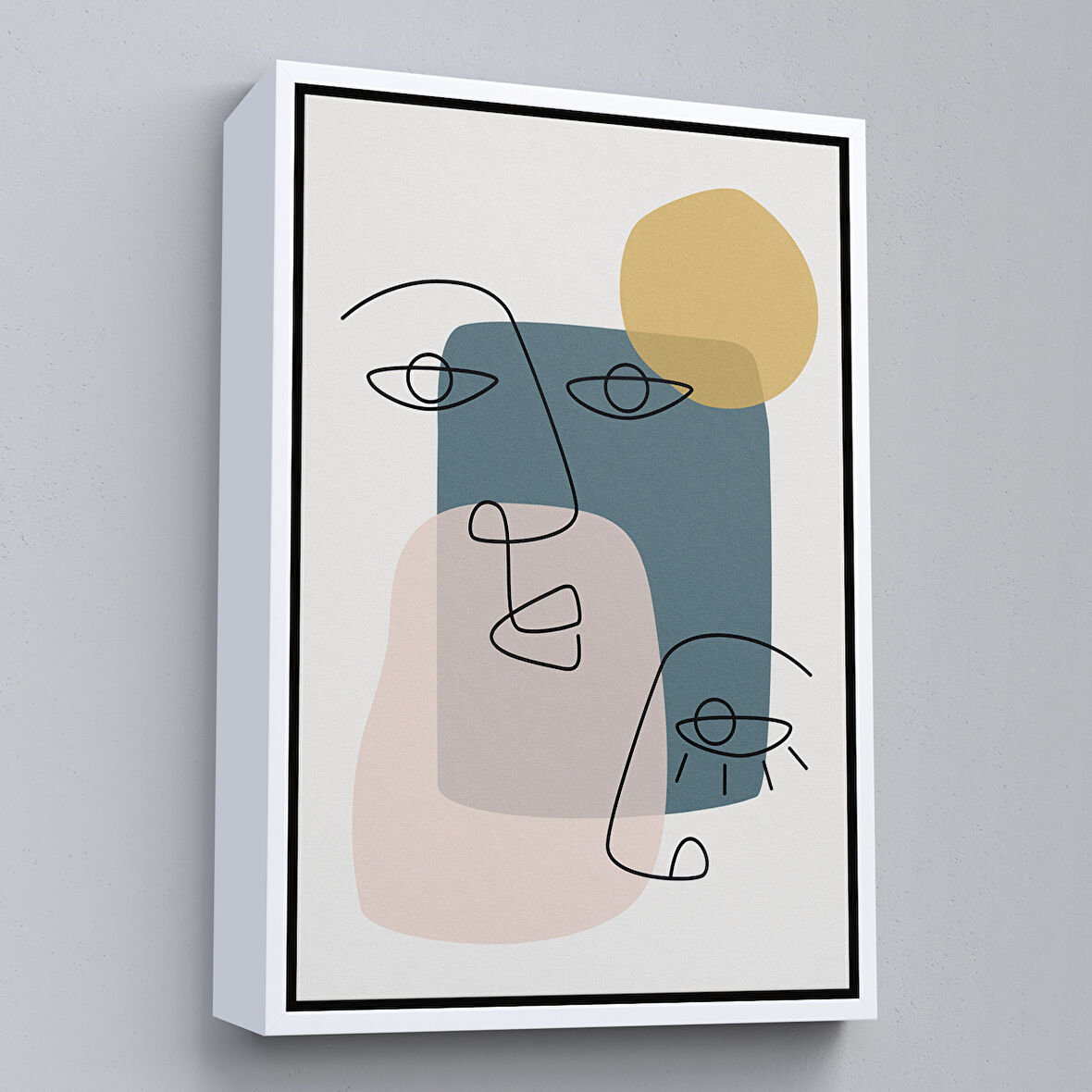 Beyaz Çerçeveli Renkli Soyut Kadın Tablosu