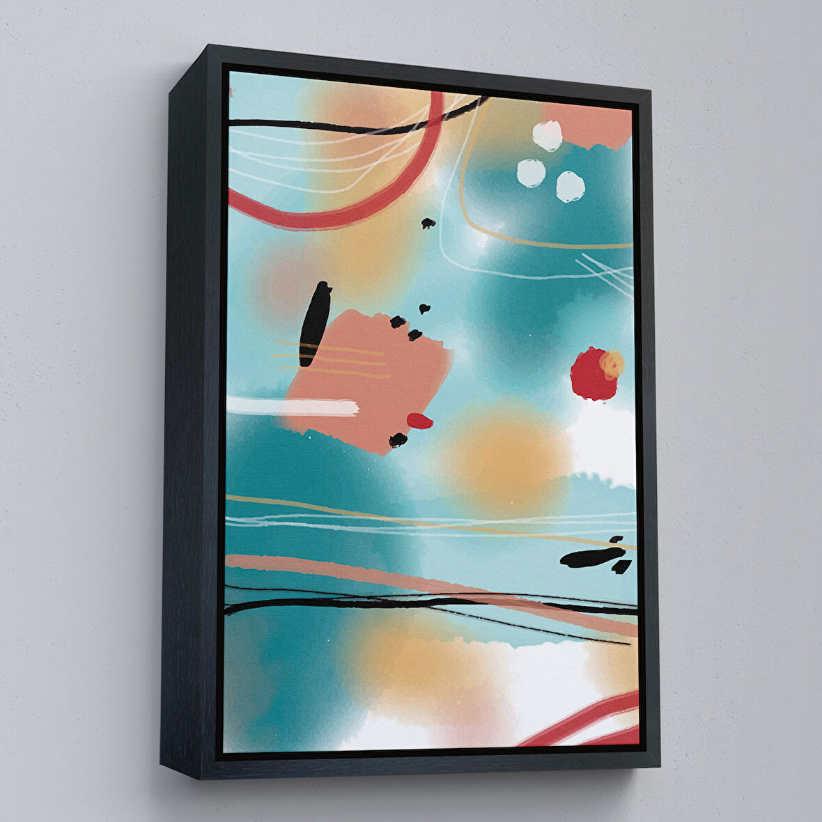 Siyah Çerçeveli Renkli Soyut Şekiller Tablosu