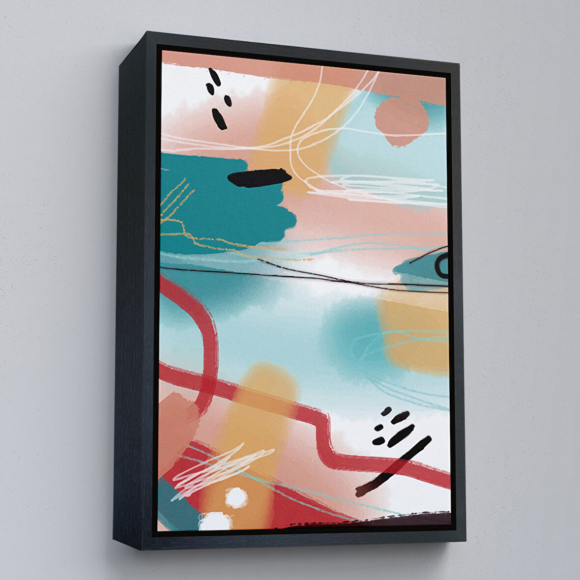 Siyah Çerçeveli Renkli Soyut Şekiller Tablosu