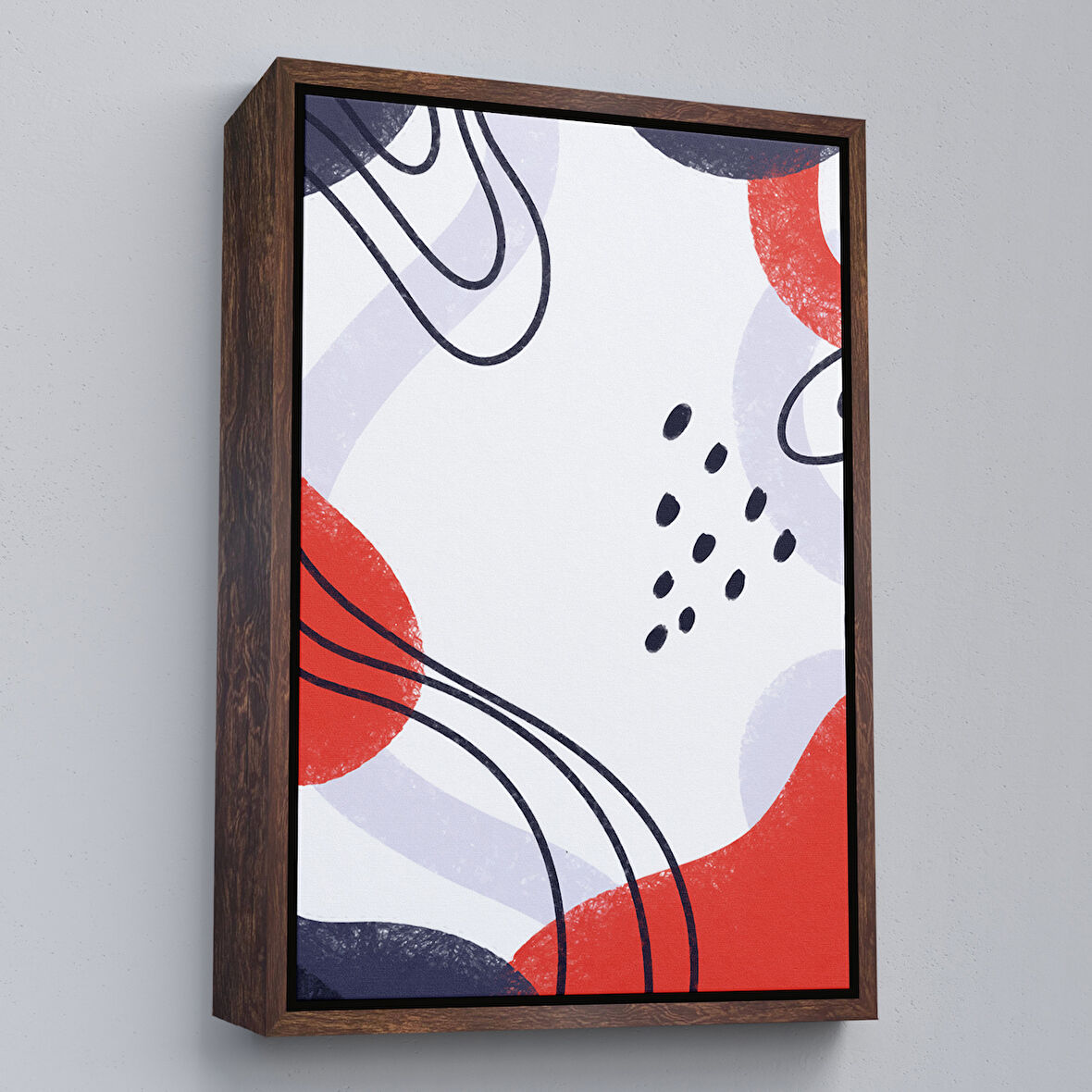 Kahverengi Çerçeveli Renkli Soyut Şekiller Tablosu