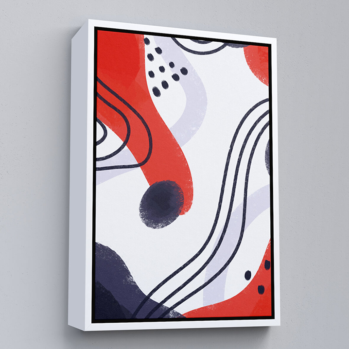 Beyaz Çerçeveli Renkli Soyut Şekiller Tablosu