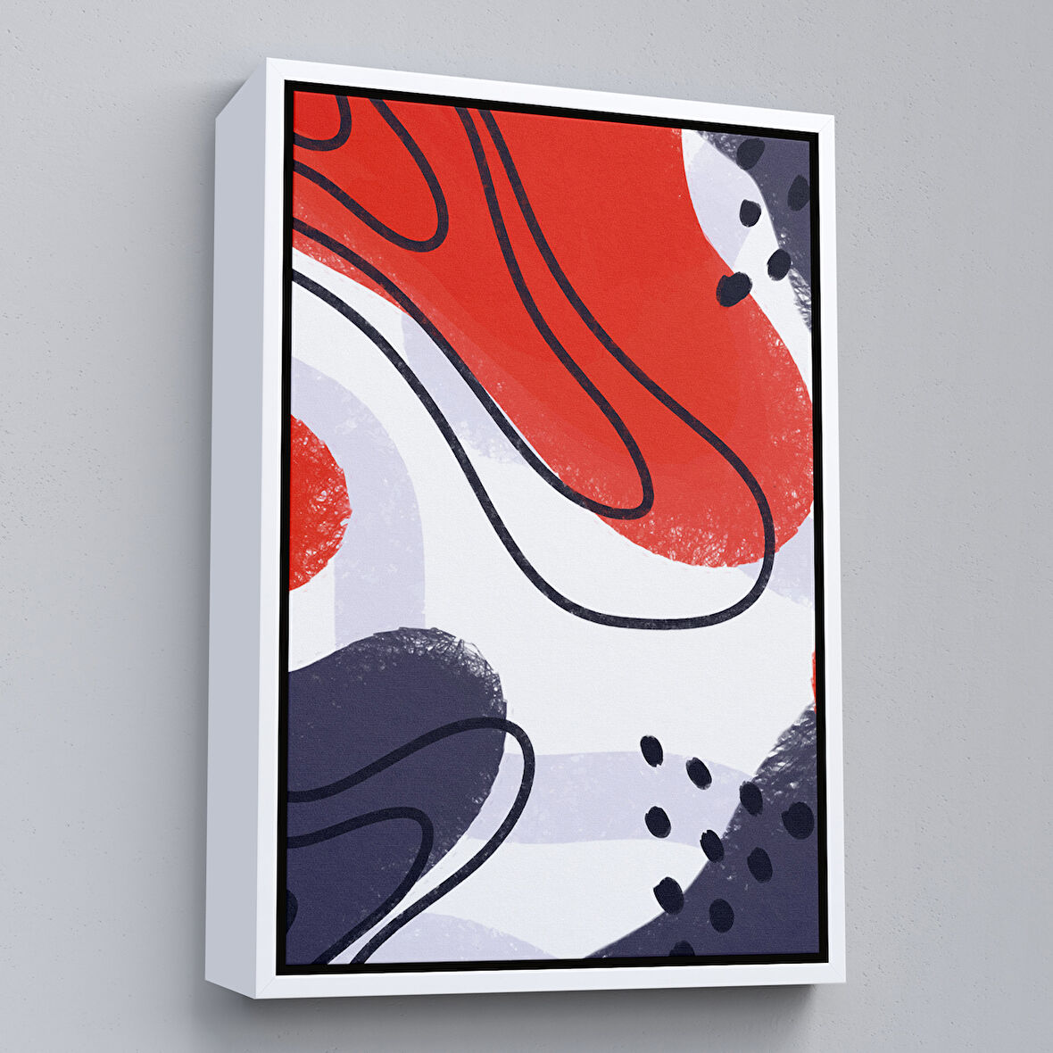 Beyaz Çerçeveli Renkli Soyut Şekiller Tablosu