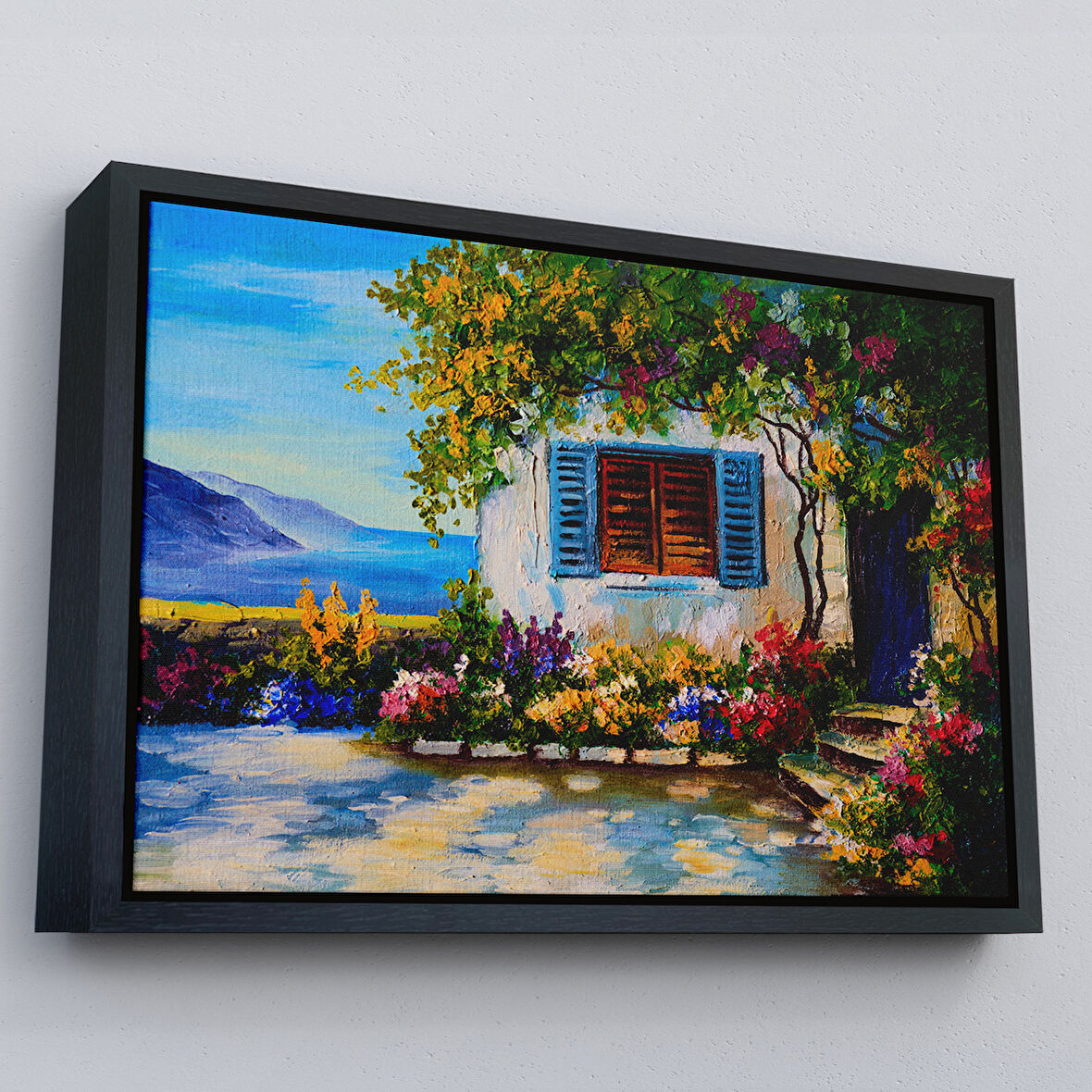 Siyah Çerçeveli Deniz Manzaralı Güzel Ev Dekoratif Kanvas Duvar Tablosu