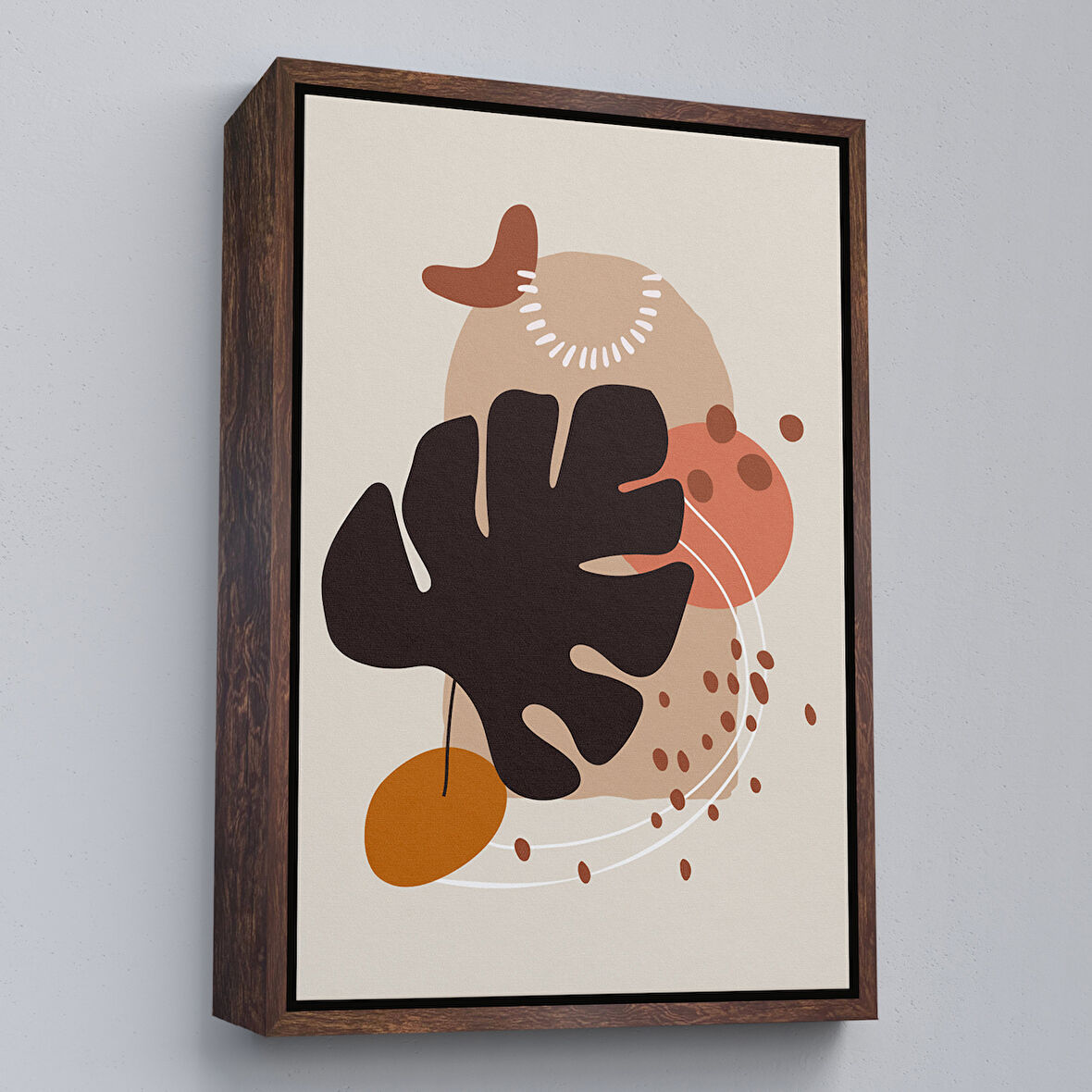 Kahverengi Çerçeveli Renkli Soyut Çiçekler Tablosu