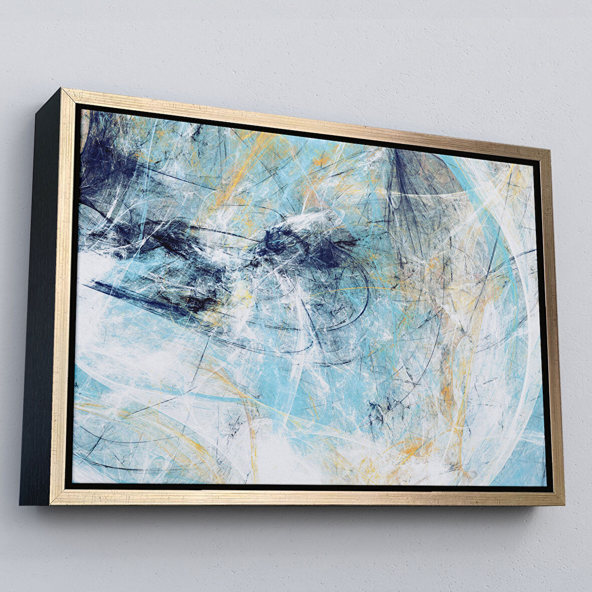 Altın Çerçeveli Fütüristlik Soyut Dekoratif Kanvas Duvar Tablosu