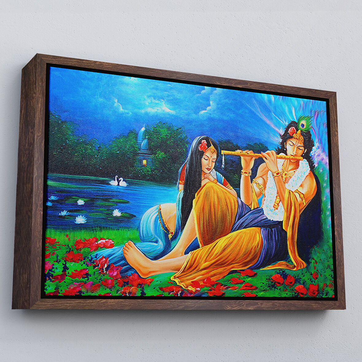 Kahverengi Çerçeveli Hindistanlı Aşıklar Dekoratif Duvar tablosu