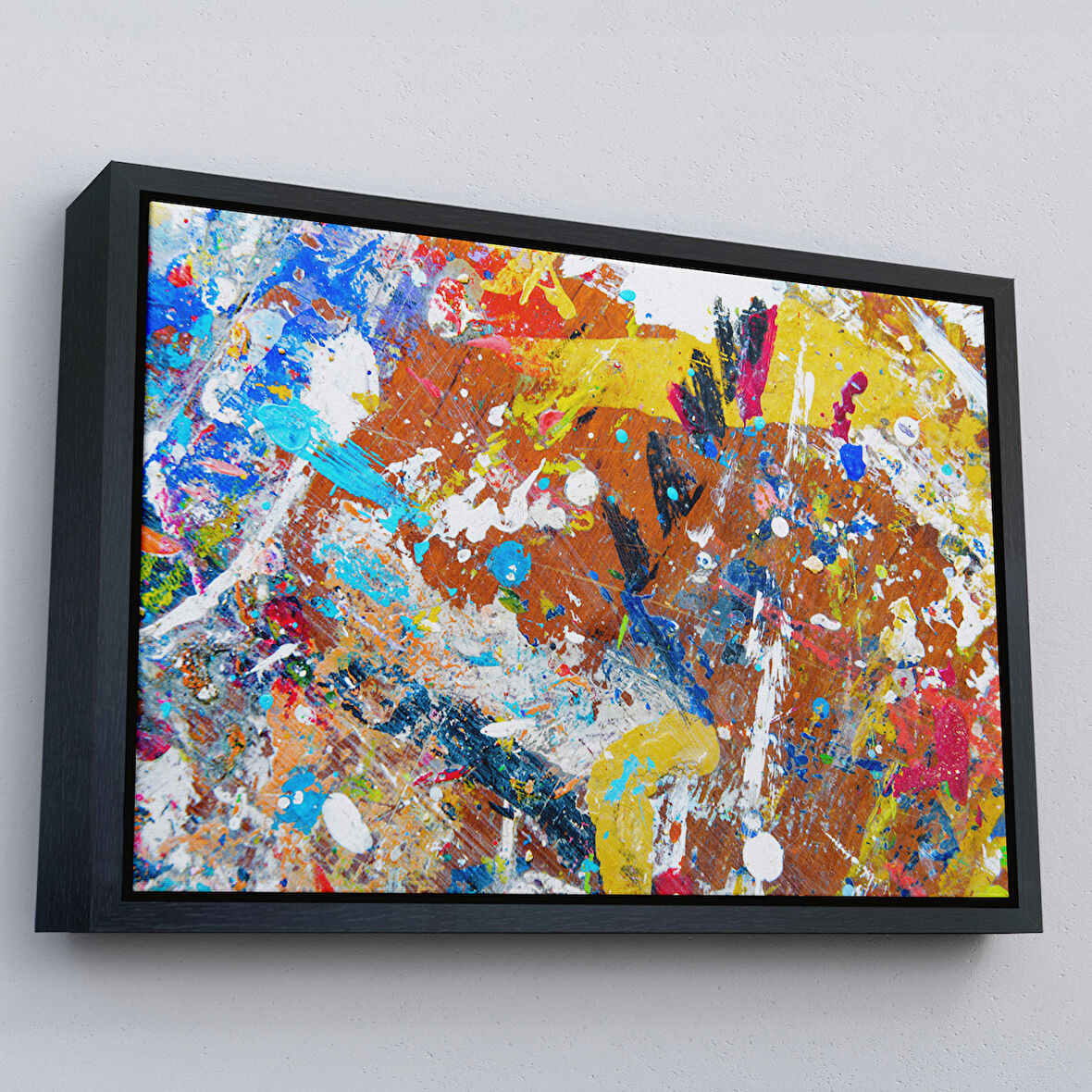 Siyah Çerçeveli Soyut Yağlıboya Görünüm Dekoratif Kanvas Duvar Tablosu