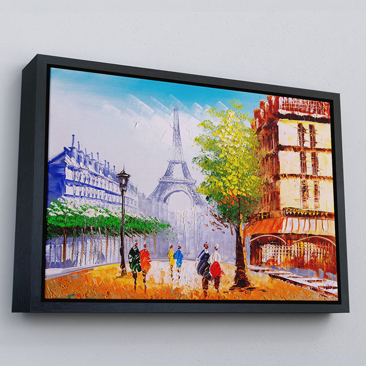 Siyah Çerçeveli Eyfel Kulesi Manzaralı Yağlıboya Görünüm Dekoratif Kanvas Duvar Tablosu