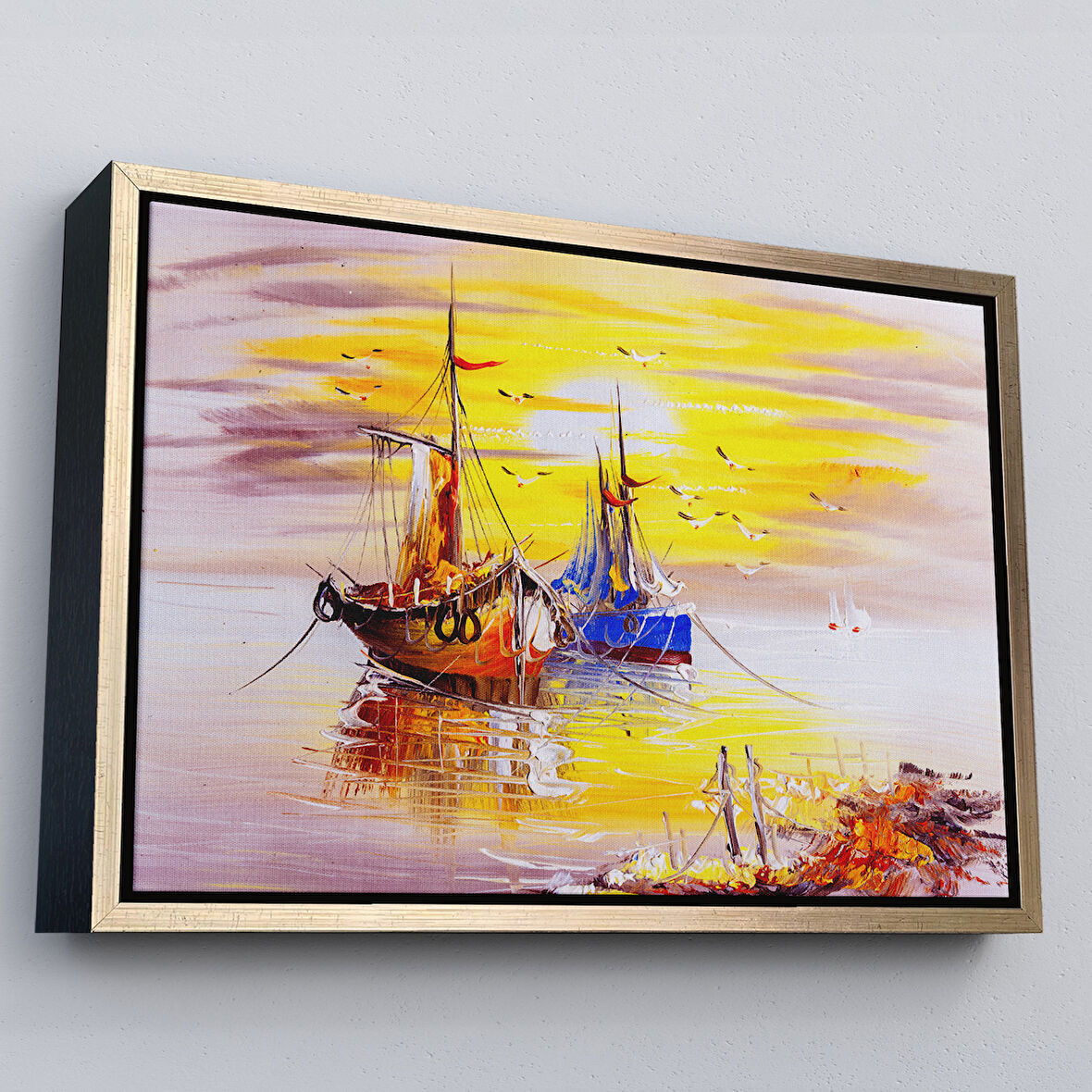 Altın Çerçeveli Venedik İtalya Yağlıboya Görünüm Dekoratif Kanvas Duvar Tablosu