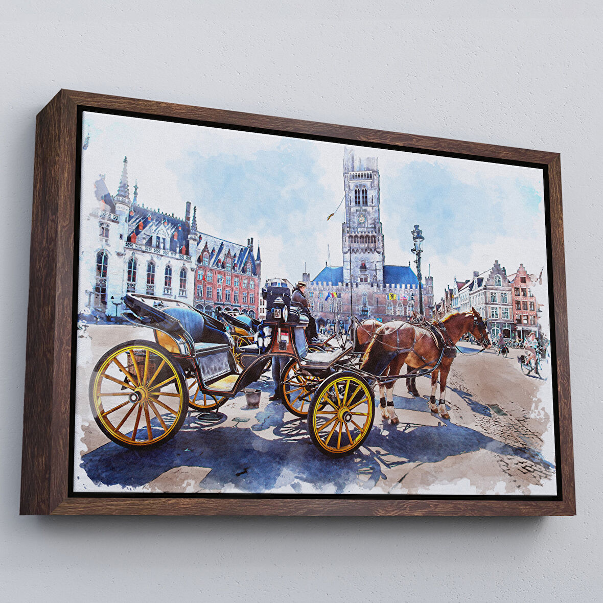Kahverengi Çerçeveli Brugge Tarihi Kasabası Belçika Dekoratif Kanvas Tablo
