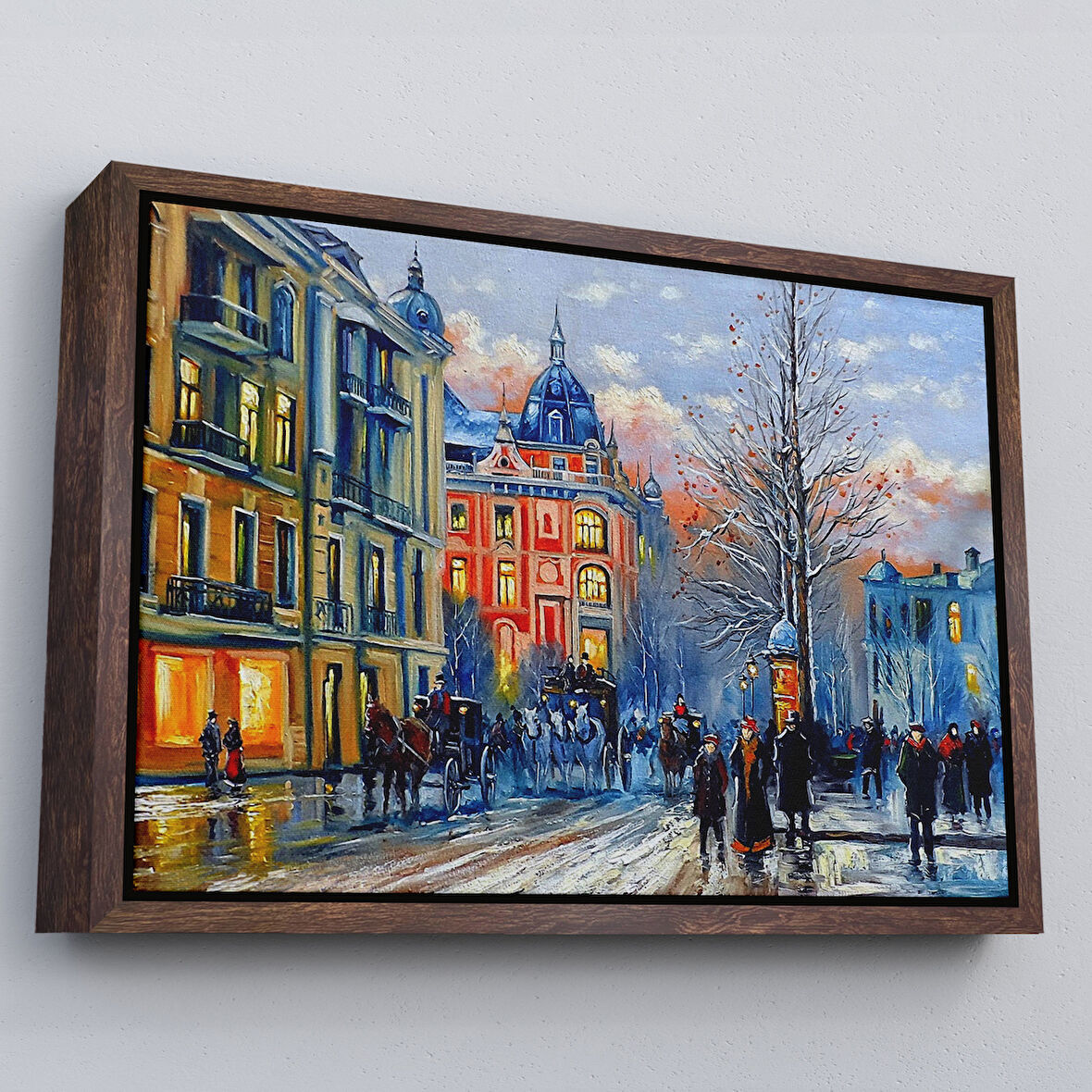 Kahverengi Çerçeveli Kiev Ukranya Yağlıboya Görünüm Dekoratif Kanvas Tablo