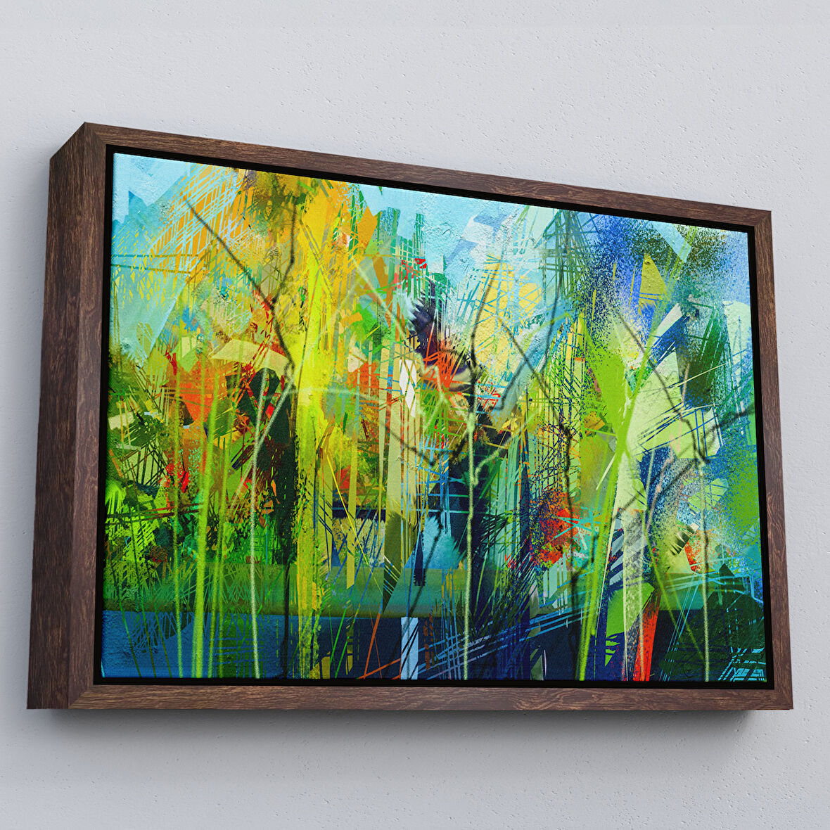 Kahverengi Çerçeveli Soyut Yağlıboya Görünüm Dekoratif Kanvas Duvar Tablosu