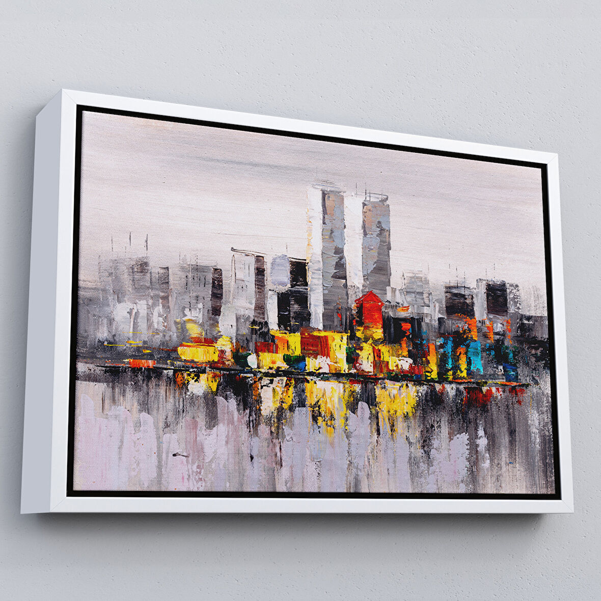 Beyaz Çerçeveli New York Şehir Manzarası Yağlıboya Görünüm Dekoratif Kanvas Duvar Tablosu