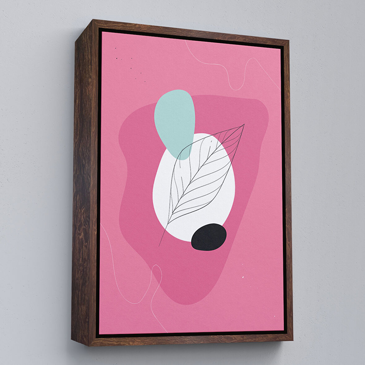 Kahverengi Çerçeveli Renkli Soyut Geometrik Şekiller Tablosu