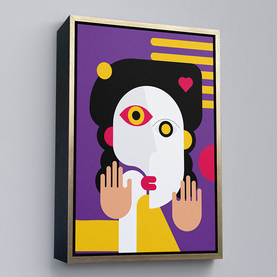 Altın Çerçeveli İkonik Pop Art Asyalı Kadın Tablosu