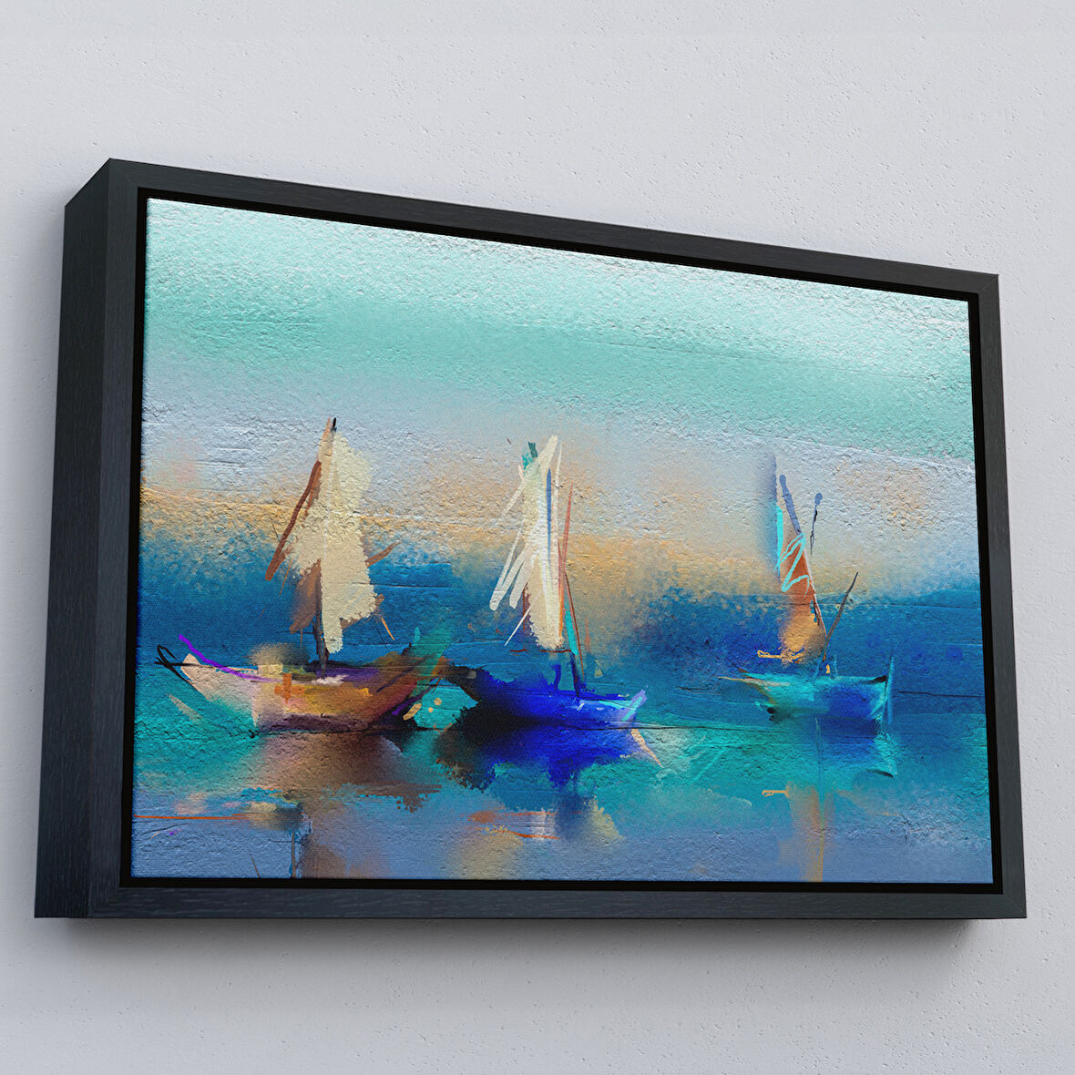 Siyah Çerçeveli Soyut Modern Sanat Yağlıboya Görünüm Dekoratif Kanvas Duvar Tablosu