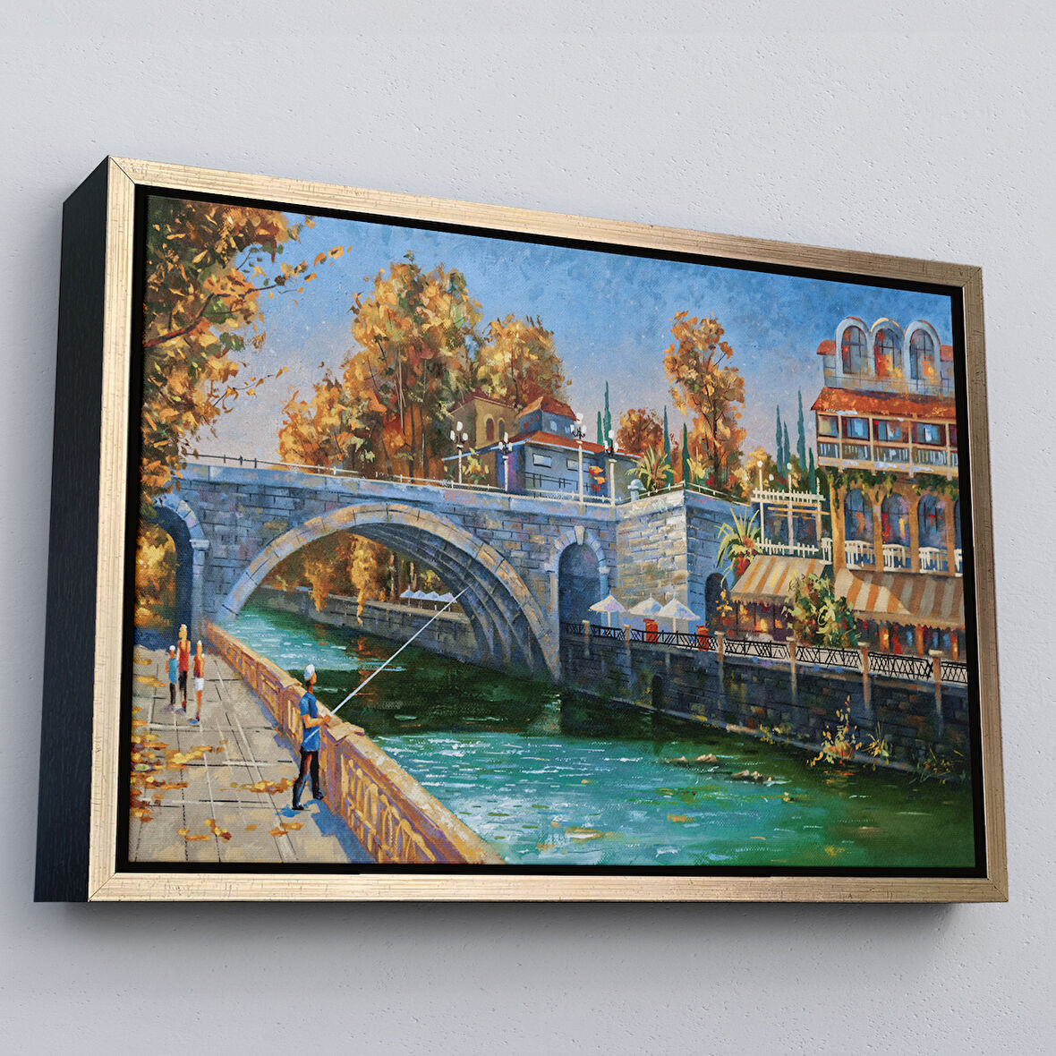 Altın Çerçeveli Soçhi Nehri Rusya Yağlıboya Görünüm Dekoratif Kanvas Duvar Tablosu