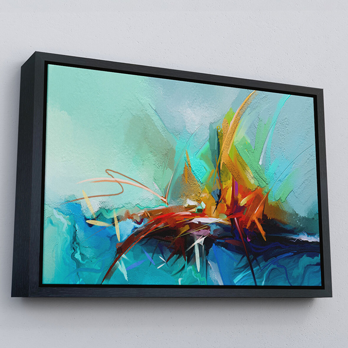 Siyah Çerçeveli Çağdaş Sanat Soyut Yağlıboya Görünüm Dekoratif Tablo