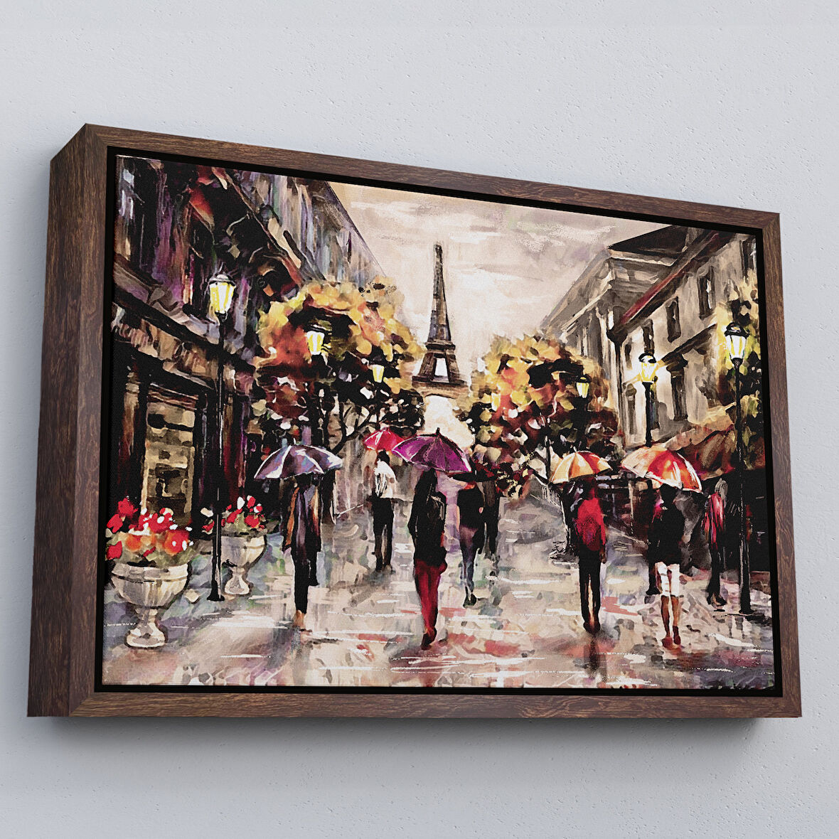 Kahverengi Çerçeveli Fransa Paris Eyfel Manzara Manzaralı Dekoratif Duvar Tablosu