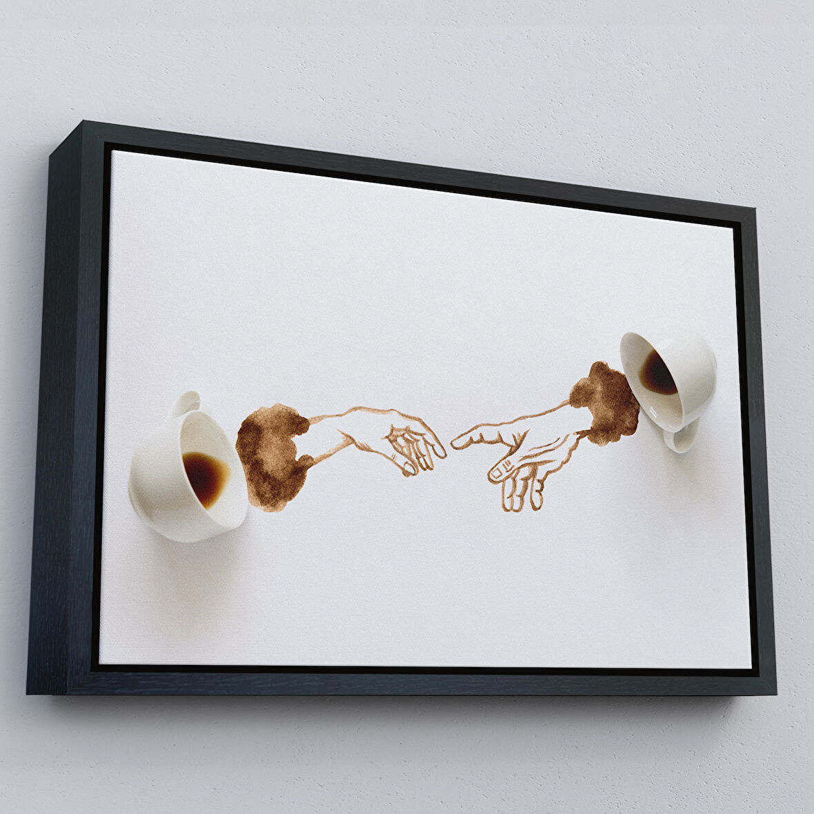 Siyah Çerçeveli El Ele Espresso Fincanları Dekoratif Kanvas Duvar Tablosu