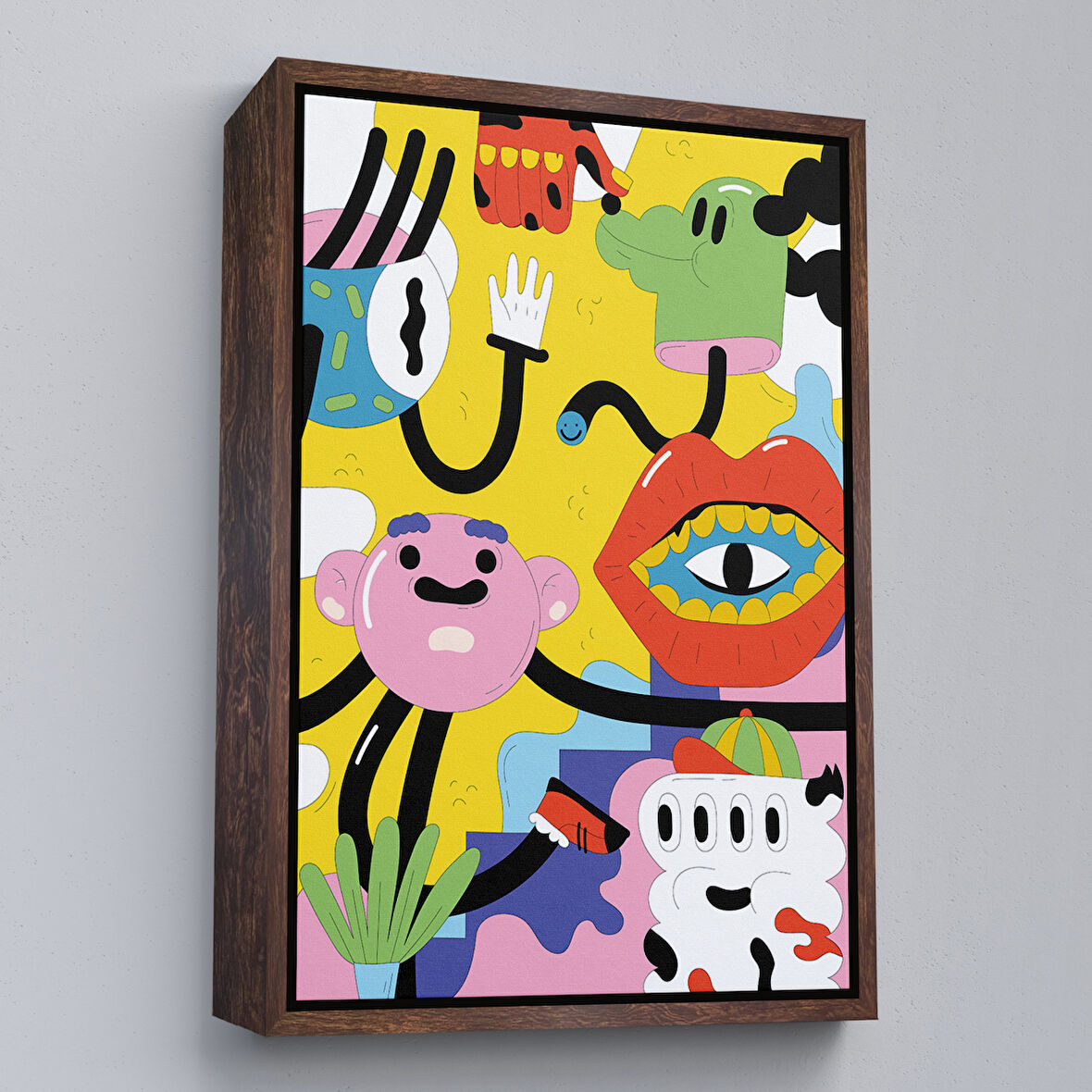 Kahverengi Çerçeveli İkonik Pop Art Uzaylı Tablosu