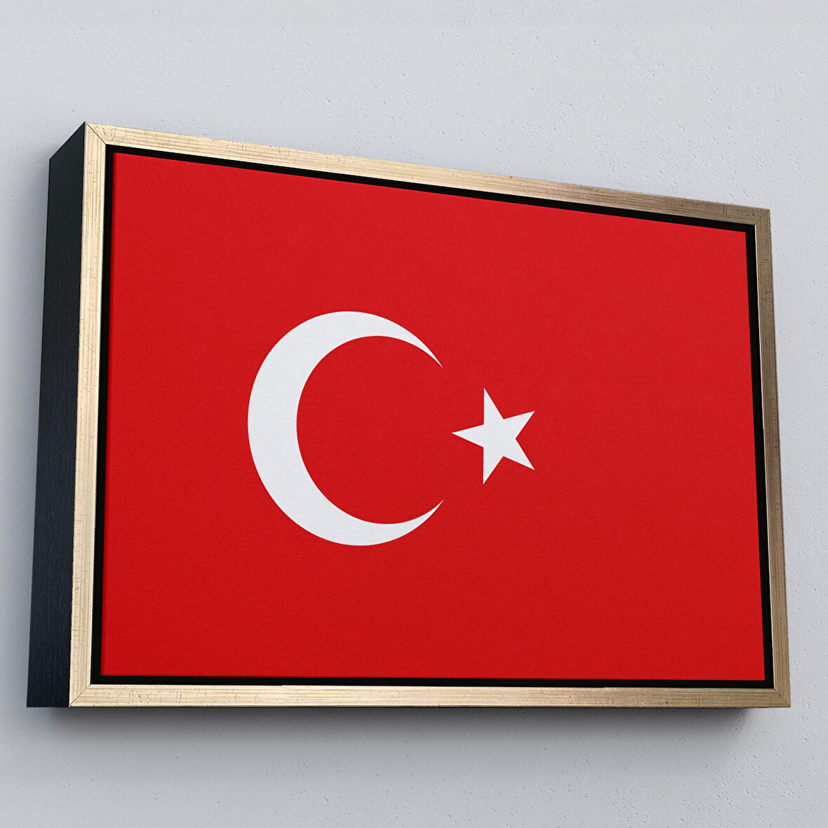 Altın Çerçeveli Türk Bayrağı Dekoratif Kanvas Duvar Tablosu