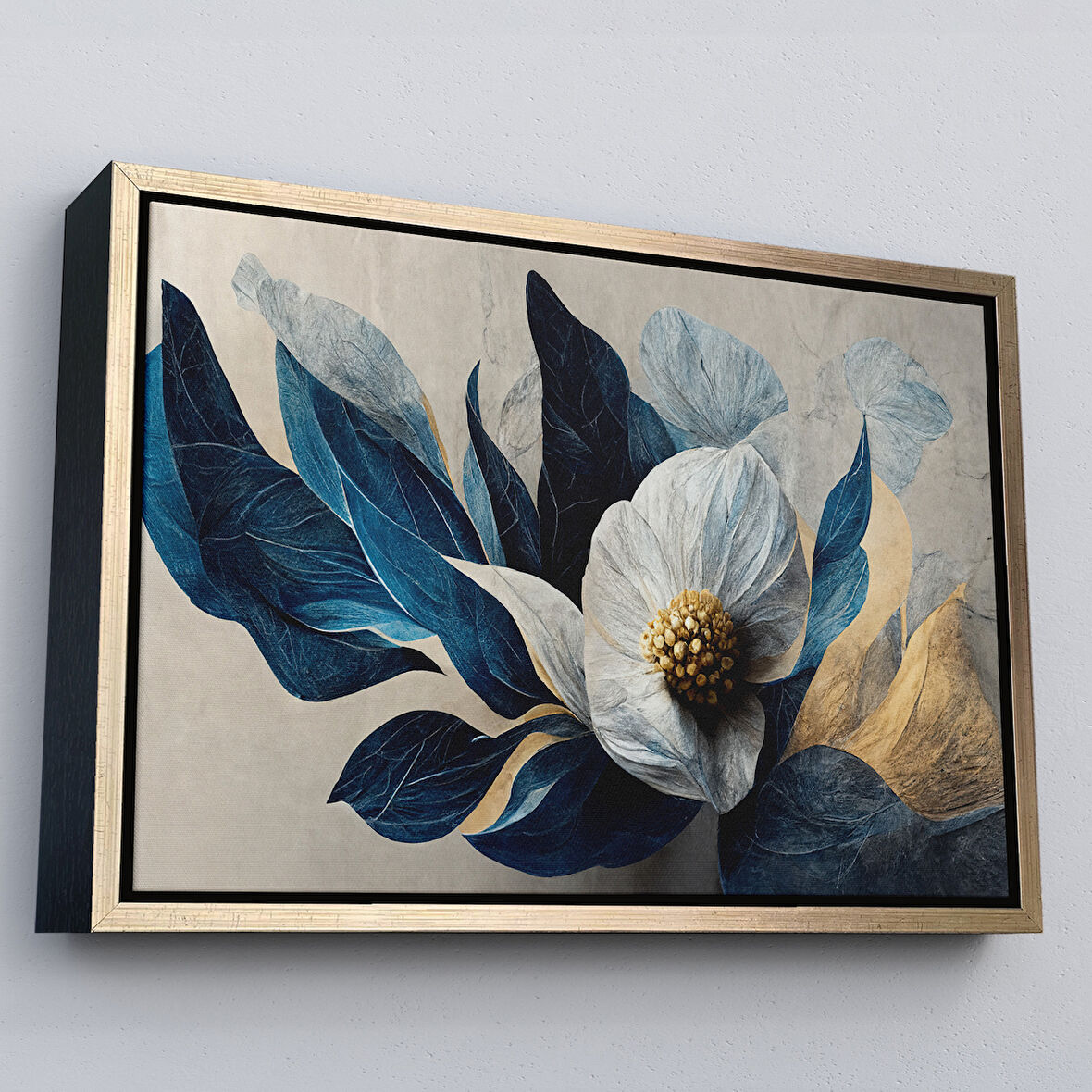 Altın Çerçeveli Dekoratif Çiçek Duvar Tablosu