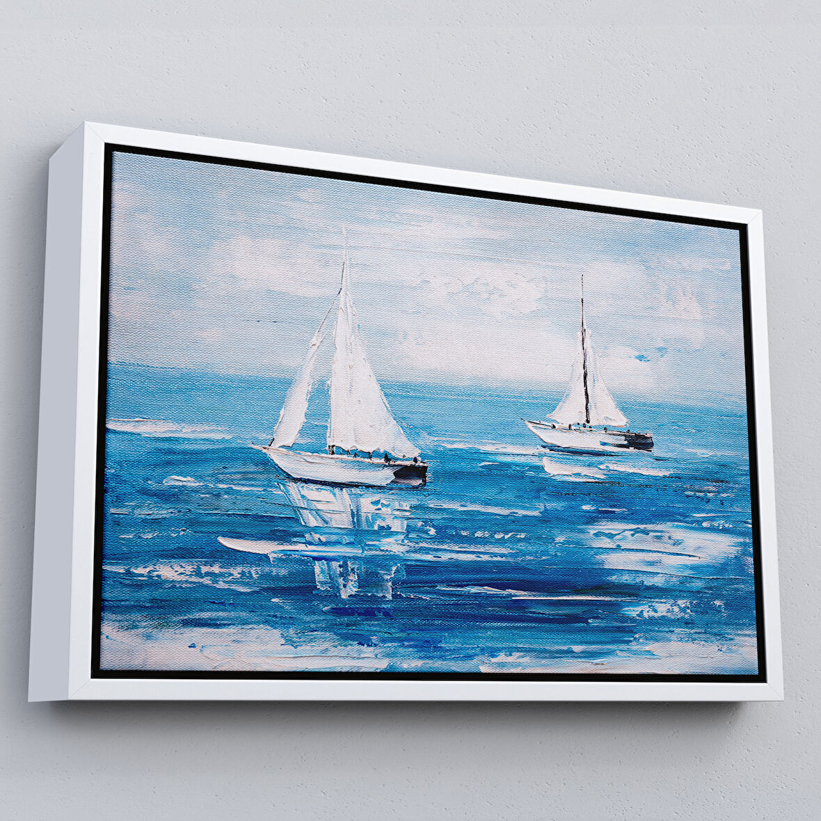 Beyaz Çerçeveli Yaz Yelkenli Dekoratif Kanvas Duvar Tablosu