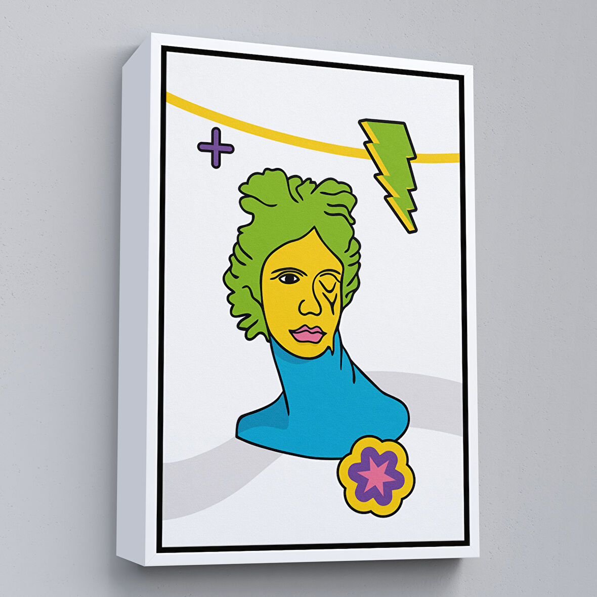 Beyaz Çerçeveli Pop Art Yunan Heykeli Tablosu