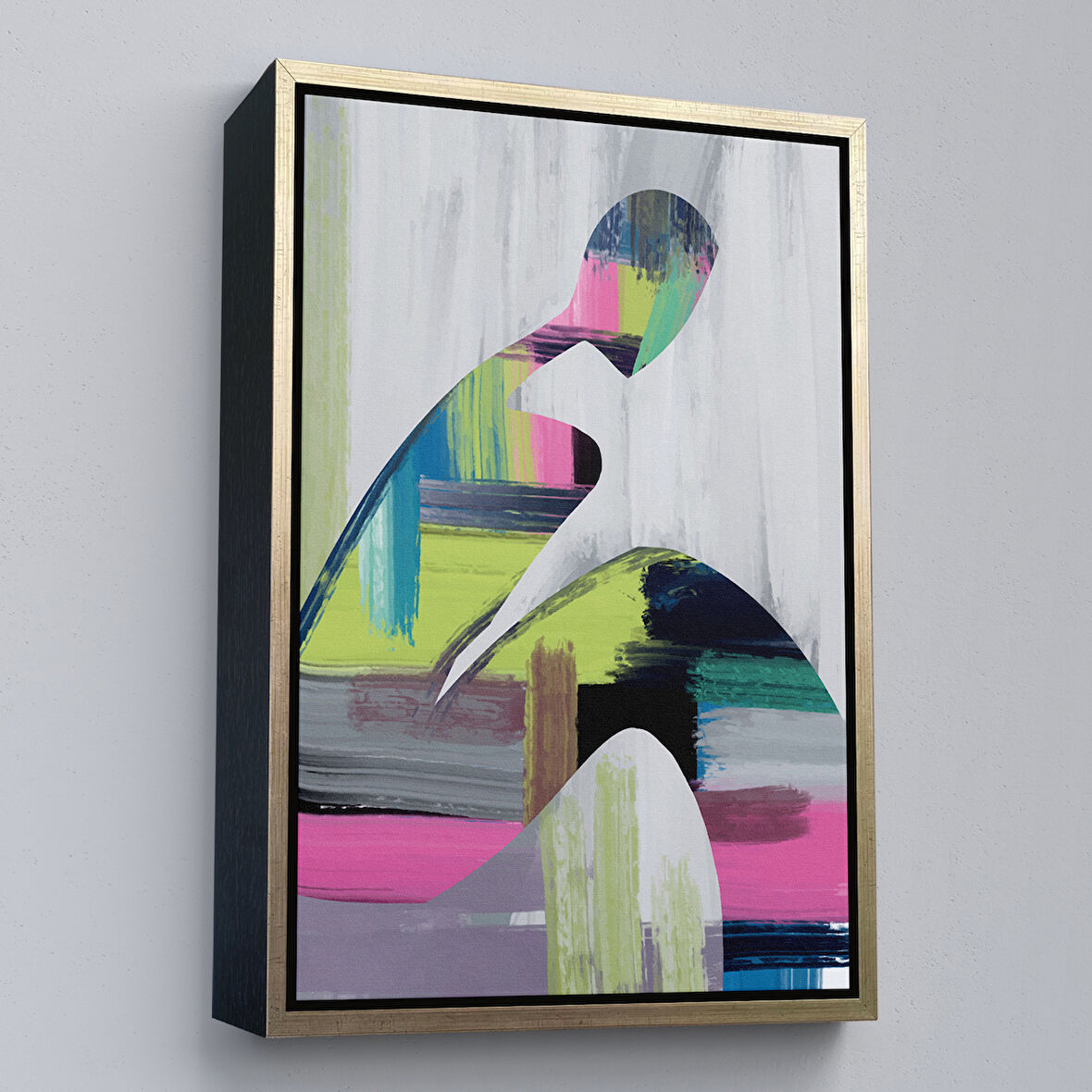 Altın Çerçeveli Pop Art Soyut İnsanlar Tablosu