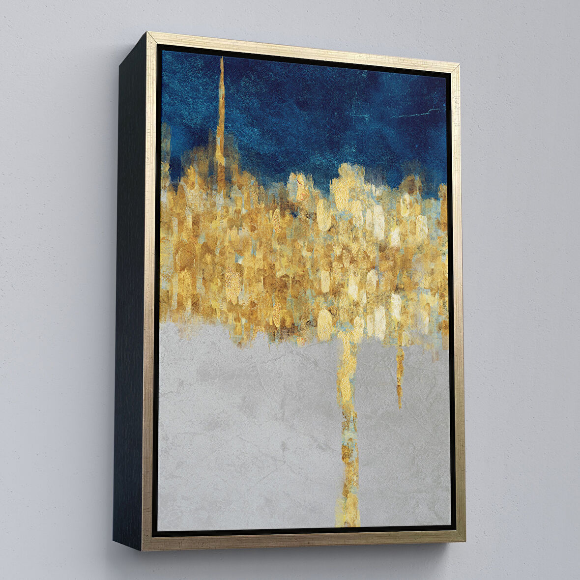 Altın Çerçeveli Mavi ve Altın Detaylı Modern Tablo