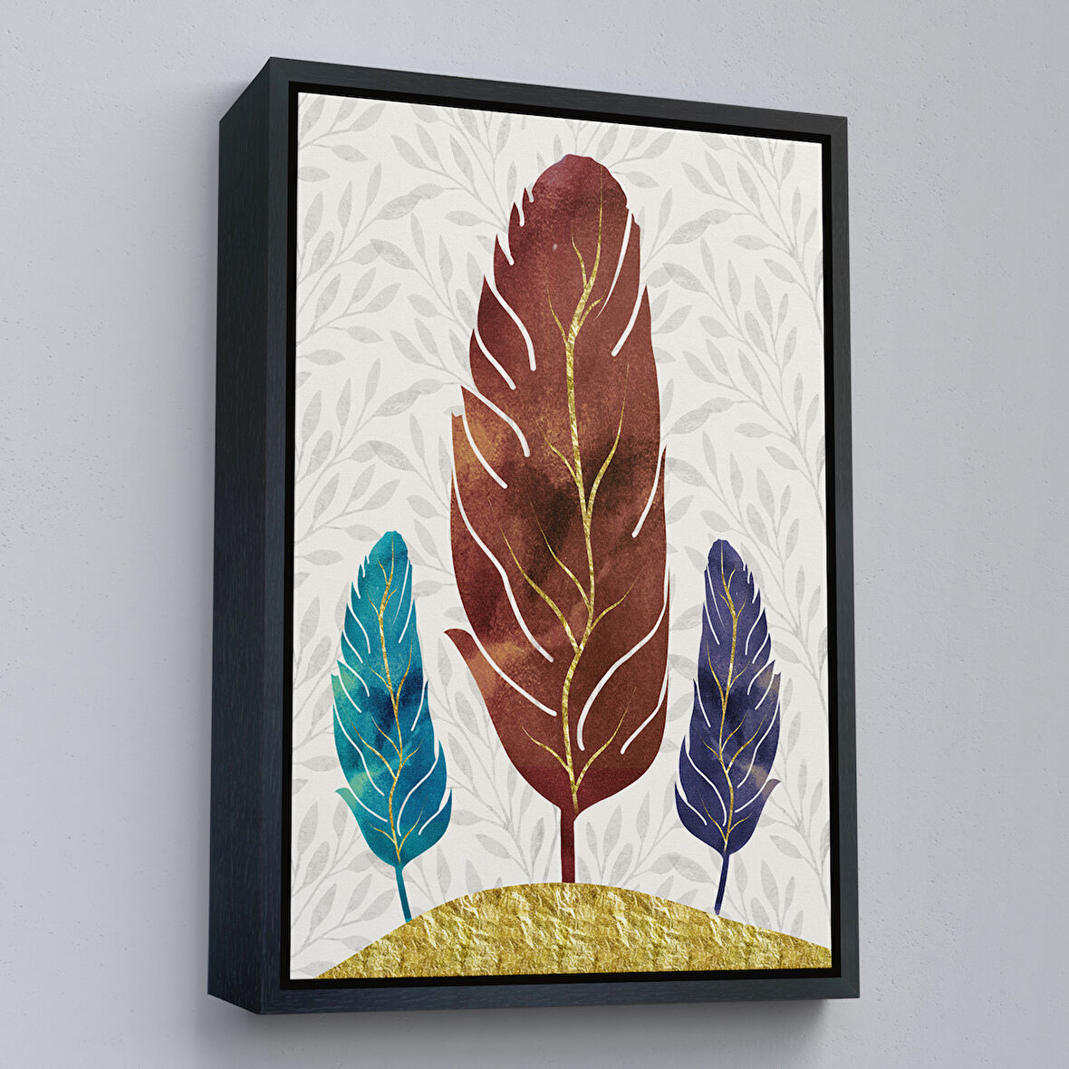 Siyah Çerçeveli Modern Tasarım Altın Tüyler Tablosu