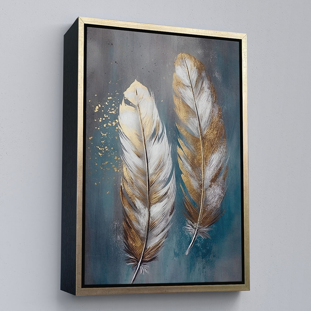 Altın Çerçeveli Modern Tasarım Altın Tüyler Tablosu