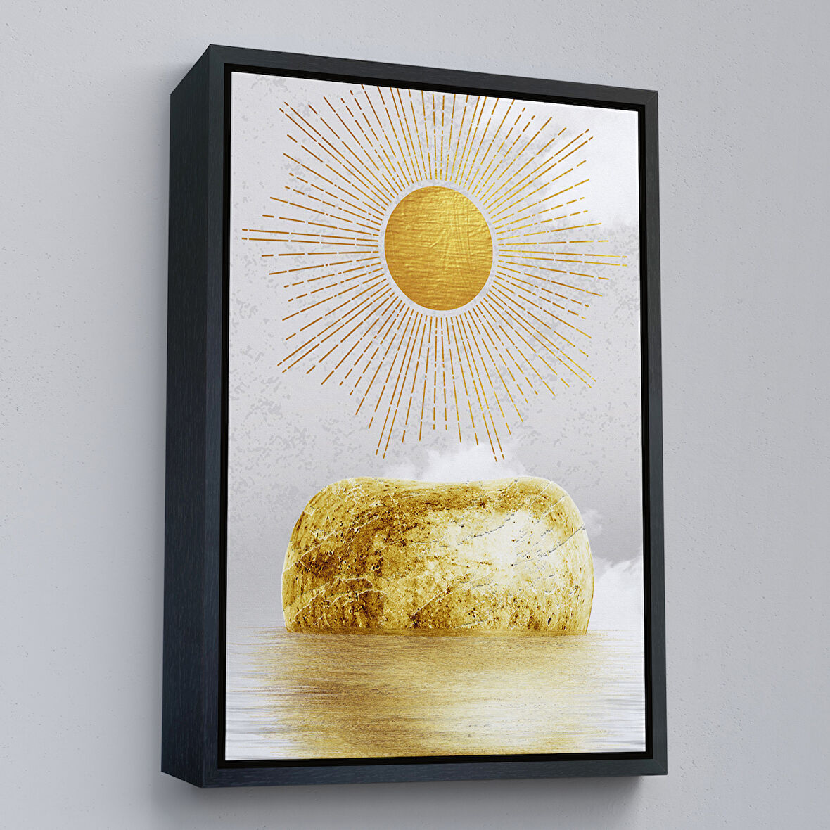 Siyah Çerçeveli Altın Güneş Manzarası Tablosu