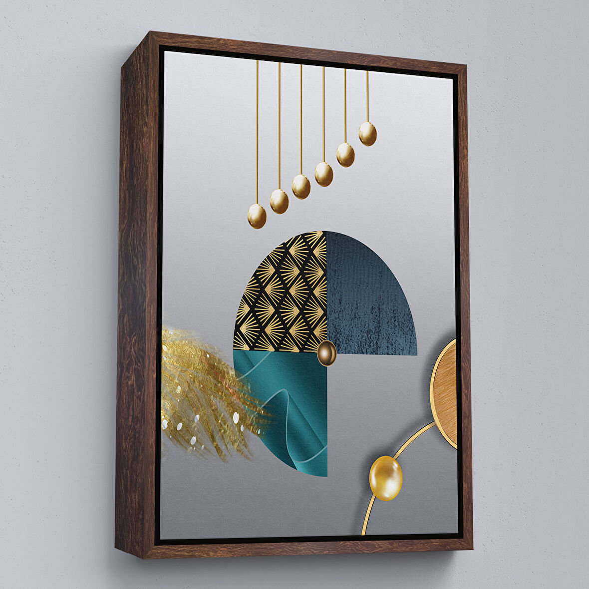 Kahverengi Çerçeveli Modern Geometrik Dairelerden ve Geyikler Tablosu