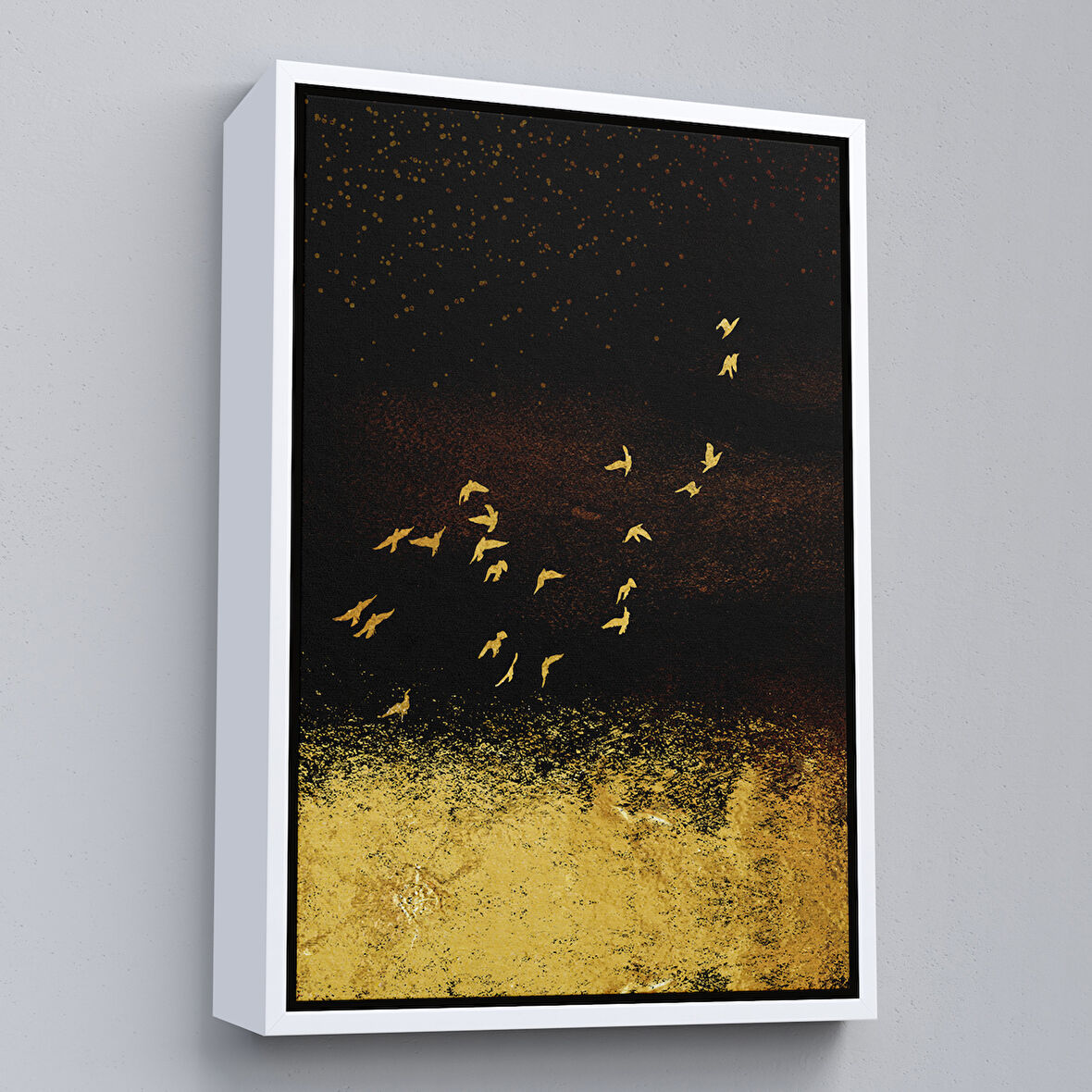 Beyaz Çerçeveli Altın Kuşlar Manzara Tablosu