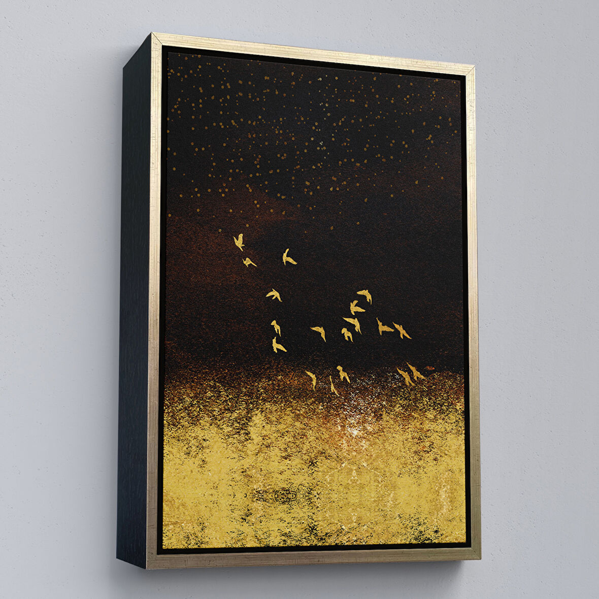 Altın Çerçeveli Altın Kuşlar Manzara Tablosu