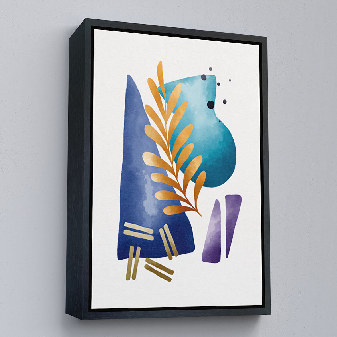 Siyah Çerçeveli Modern Renkli Şekliller Tablosu