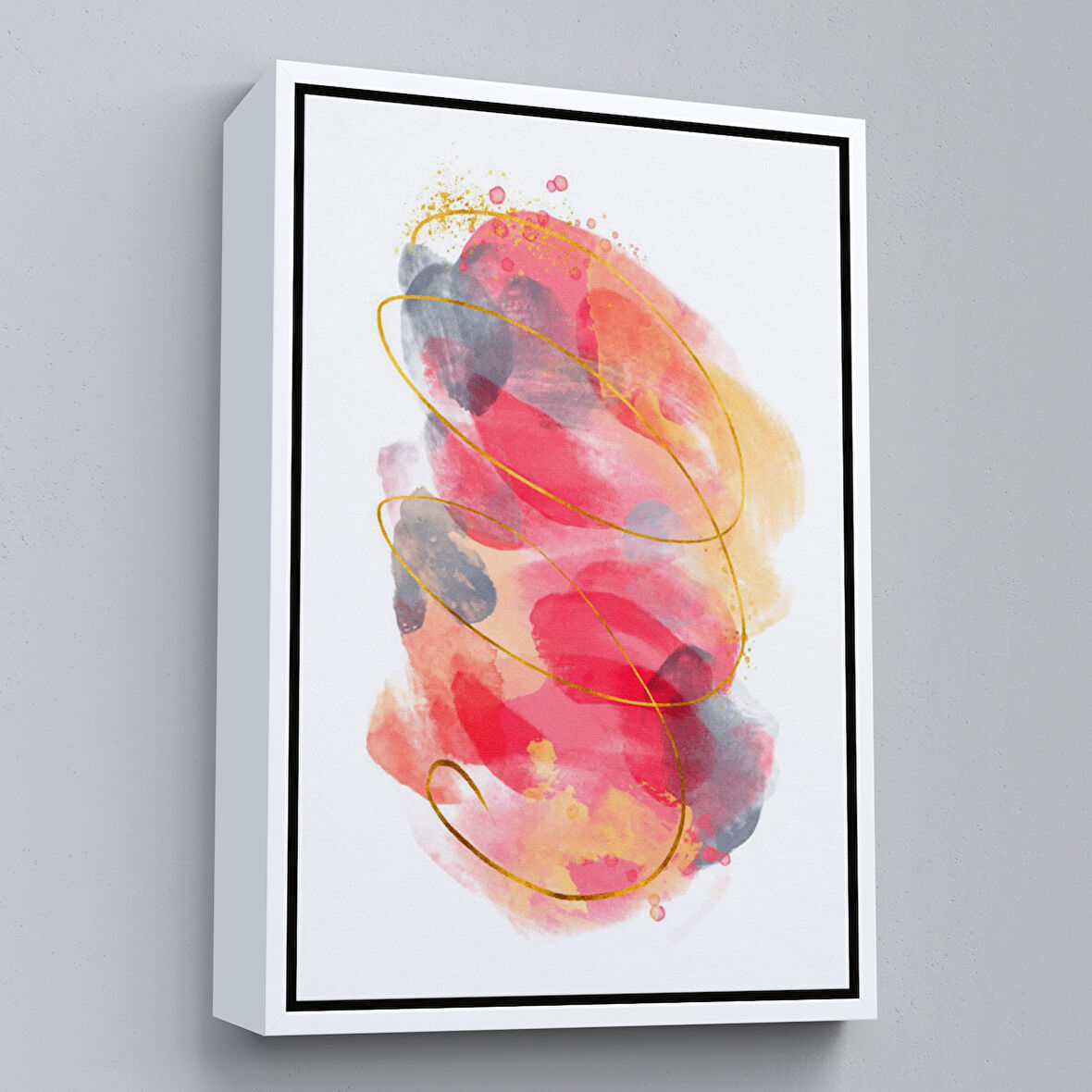 Beyaz Çerçeveli Modern Renkli Şekliller Tablosu