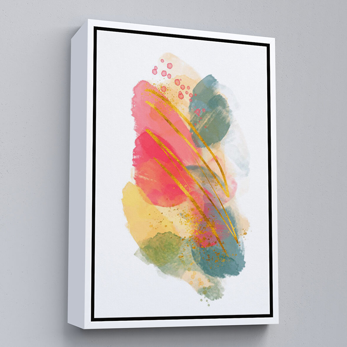 Beyaz Çerçeveli Modern Renkli Şekliller Tablosu