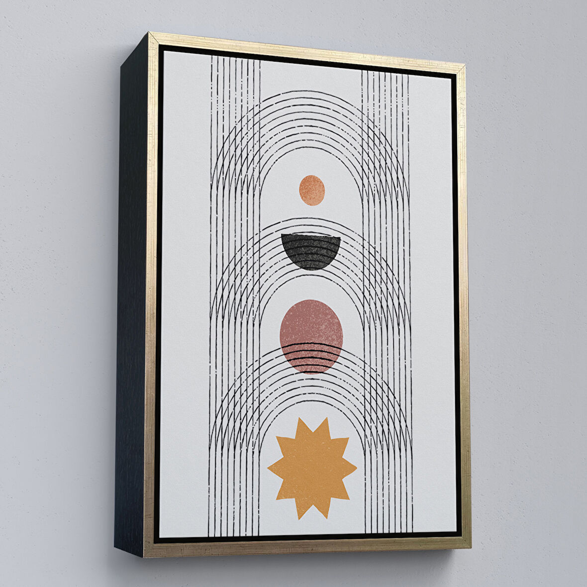 Altın Çerçeveli Modern Renkli Şekliller Tablosu