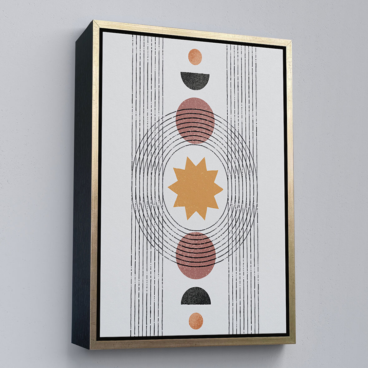 Altın Çerçeveli Modern Renkli Şekliller Tablosu